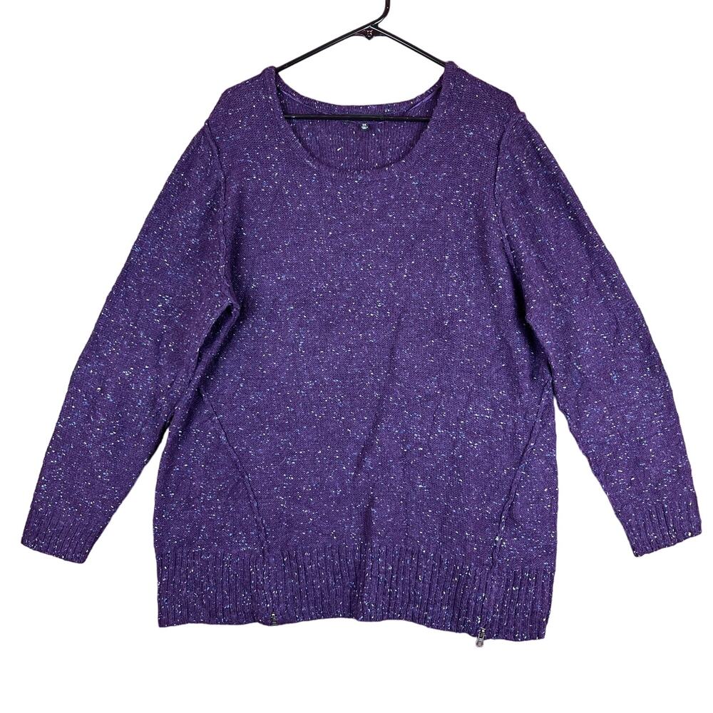 Relativity Womens Sweater Purple Blue Speckled Scoop Neck Wool Blend 2X